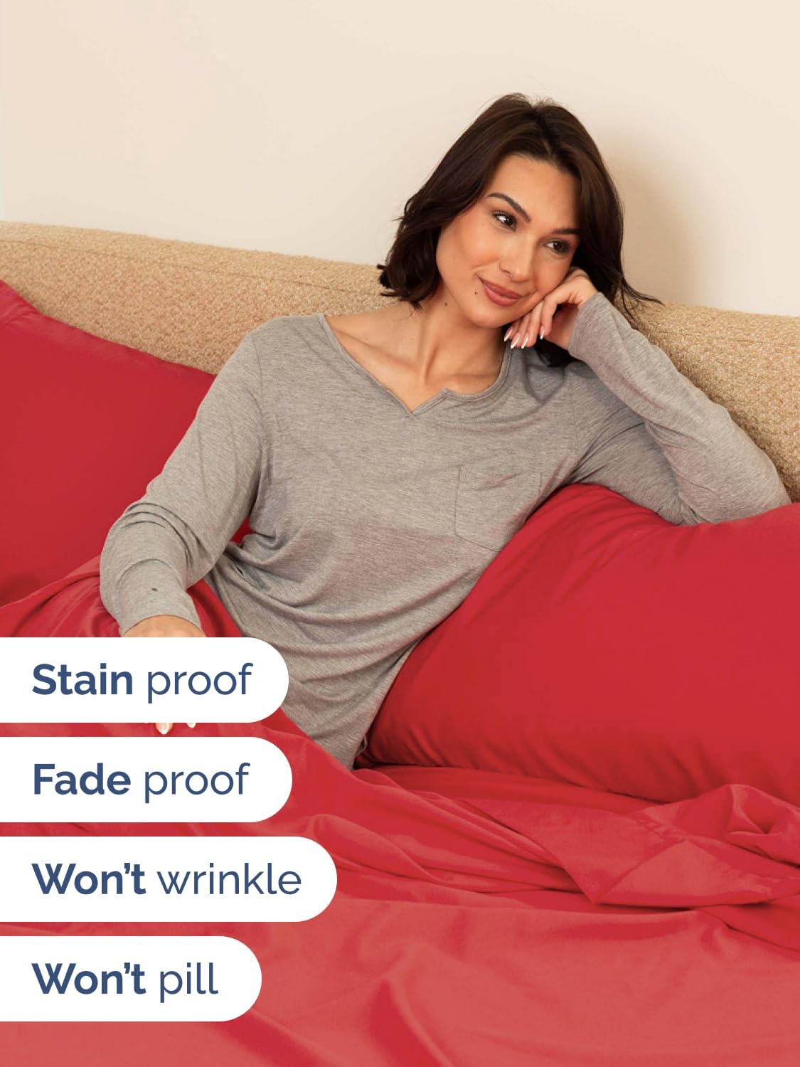 Skiennix Extra Deep Split King Sheet Set - 7 Piece Breathable Cooling Bedding - Soft, Wrinkle-Free Red
