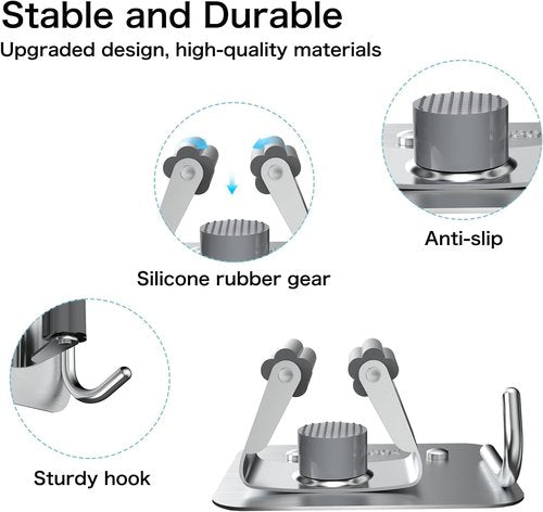 Nacena Broom Holder Wall Mount - Heavy-Duty Stainless Steel Mop & Broom Organizer | 4-Pack Silver Hooks