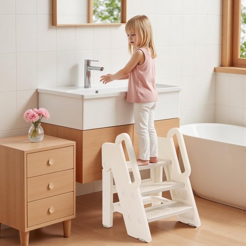 Vanpolchy Step Stool for Toddlers, Foldable Toddler Step Stool for Bathroom Sink, 150lbs Load Bearing Kids Stool for Toilet Sink with Non-Slip/Anti-Tip Design, Foldable Kids Step Stool for Bathroom