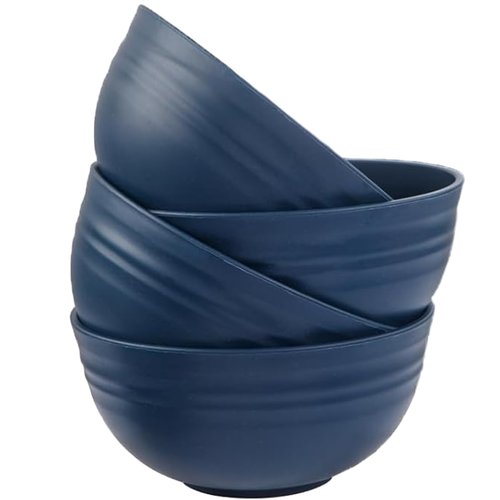 Unbreakable Wheat Straw Cereal Bowls Set of 4, 24 OZ Microwave and Dishwasher Safe Lightweight Soup and Salad Bowl Sets, Reusable Dessert Bowls for Rice, Pasta, Snack, Fruit, BPA Free (Dark Blue)