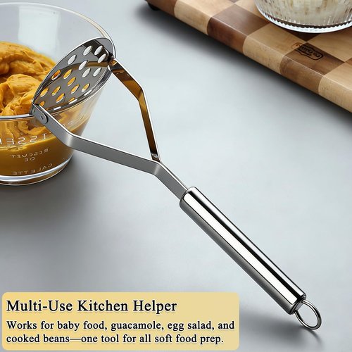 Homquen Stainless Steel Potato Masher, Sturdy Mashed Potato Masher, Potato Ricer, Masher Kitchen Tools for Vegetables&Fruit, Dishwasher Safe (9.84inch)