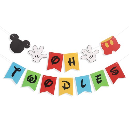 HUHJRUAR Oh Twodles Birthday Banner, Mouse 2nd Birthday Decorations, Girl 2nd Party Banner, 12 inches by 8 inches, Banner-1