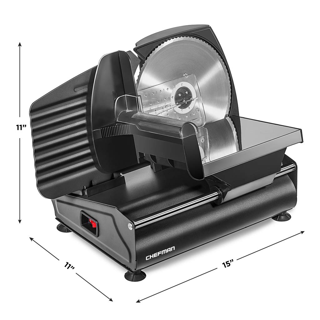 Chefman Electric Deli Slicer With Adjustable Slices, Stainless Steel Blades, Safe Feet - For Ham, Cheese, Bread, Fruit & Veggies