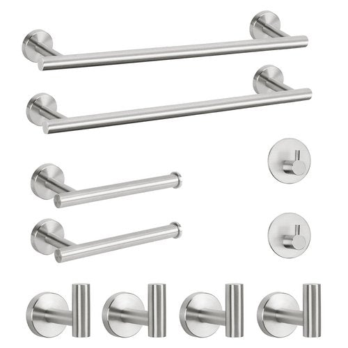 NearMoon Bathroom Hardware Set SUS 304 Thicken Stainless Steel-Towel Bar Set Include 16" Towel Rod, Toilet Paper Holder, Multifunctional Hooks Bathroom Accessories (Brushed Nickel, 10 Pcs)