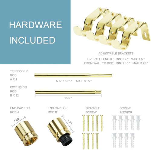 Byondeth Curtain Rods - Adjustable 16 to 200 Inches | 1 Inch Diameter with Gold Aluminium Finials