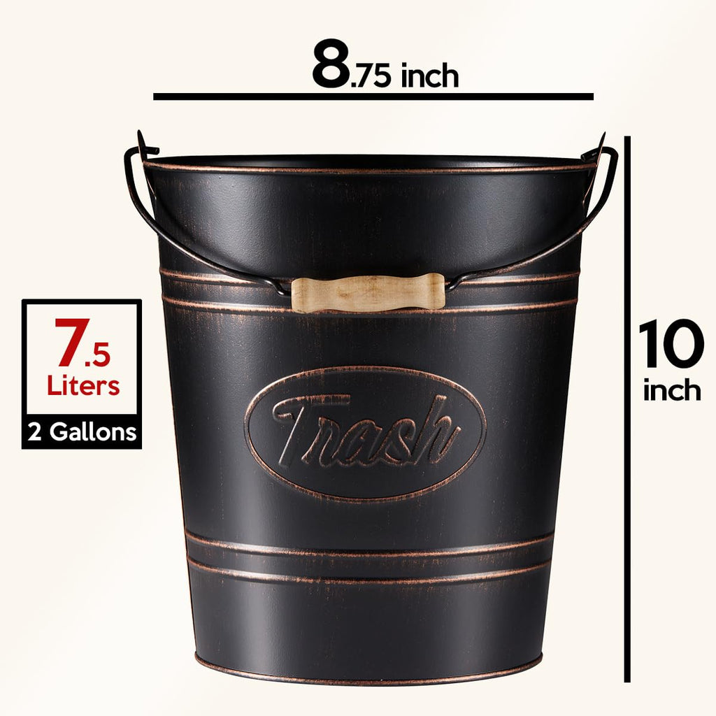Pack 2, Rustic Farmhouse Bathroom Trash Can, Modern Country Style Galvanized Farm Metal Kitchen Trash Bucket, Large Vintage Waste Basket, Industrial Chic Bucket Garbage Can Bin, Western Garbage Pail