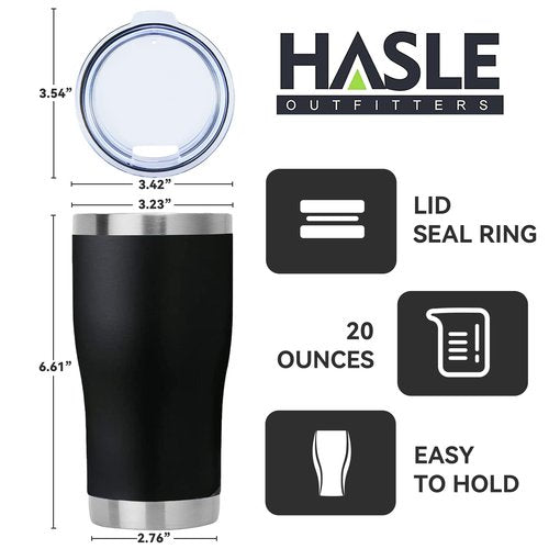 HASLE OUTFITTERS 20 oz Tumbler Bulk, Stainless Steel Tumblers with Lid, Vacuum Insulated Tumbler, Double Wall Tumbler Cup, coffee mugs, Black, 6 Pack