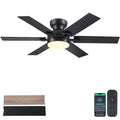 Goniyado 52" Black Low Profile Ceiling Fans with Lights and Remote, Modern Flush Mount Ceiling Fans with Quiet DC Motor, 6 Speeds Reversible