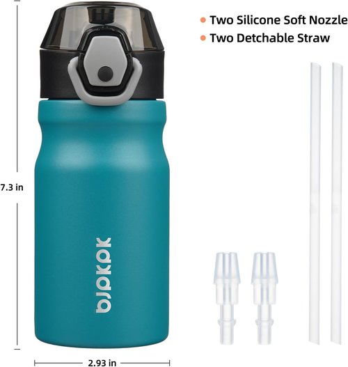 BJPKPK Stainless Steel Insulated Water Bottle - 14oz Reusable Thermal Flask with Straw Lid | Keeps Drinks Hot & Cold - Laguna