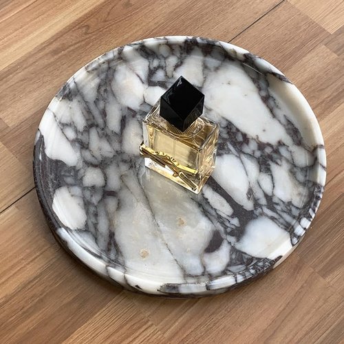 Natural Marble Tray, Coffee Table, Food, Fruit, Paper Cup, Cake Display, Coffee bar, Family Gatherings, Seasonal Holiday Decoration Tray(Viola-Circular-9.8"x9.8"x0.7")