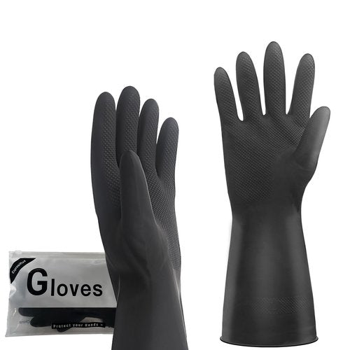 Exprosiflux Heavy-Duty Thick Rubber Cleaning Gloves - 3 Pairs of Extra-Large Black Reusable Waterproof Non-Slip Gloves for Dishwashing and Kitchen Cleaning