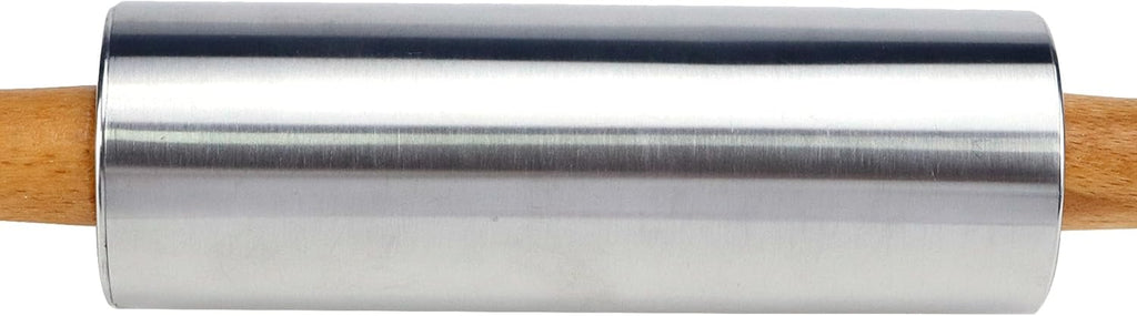 Stainless Steel Rolling Pin - 13-Inch Dough Roller with Wooden Handle for Baking & Pastry