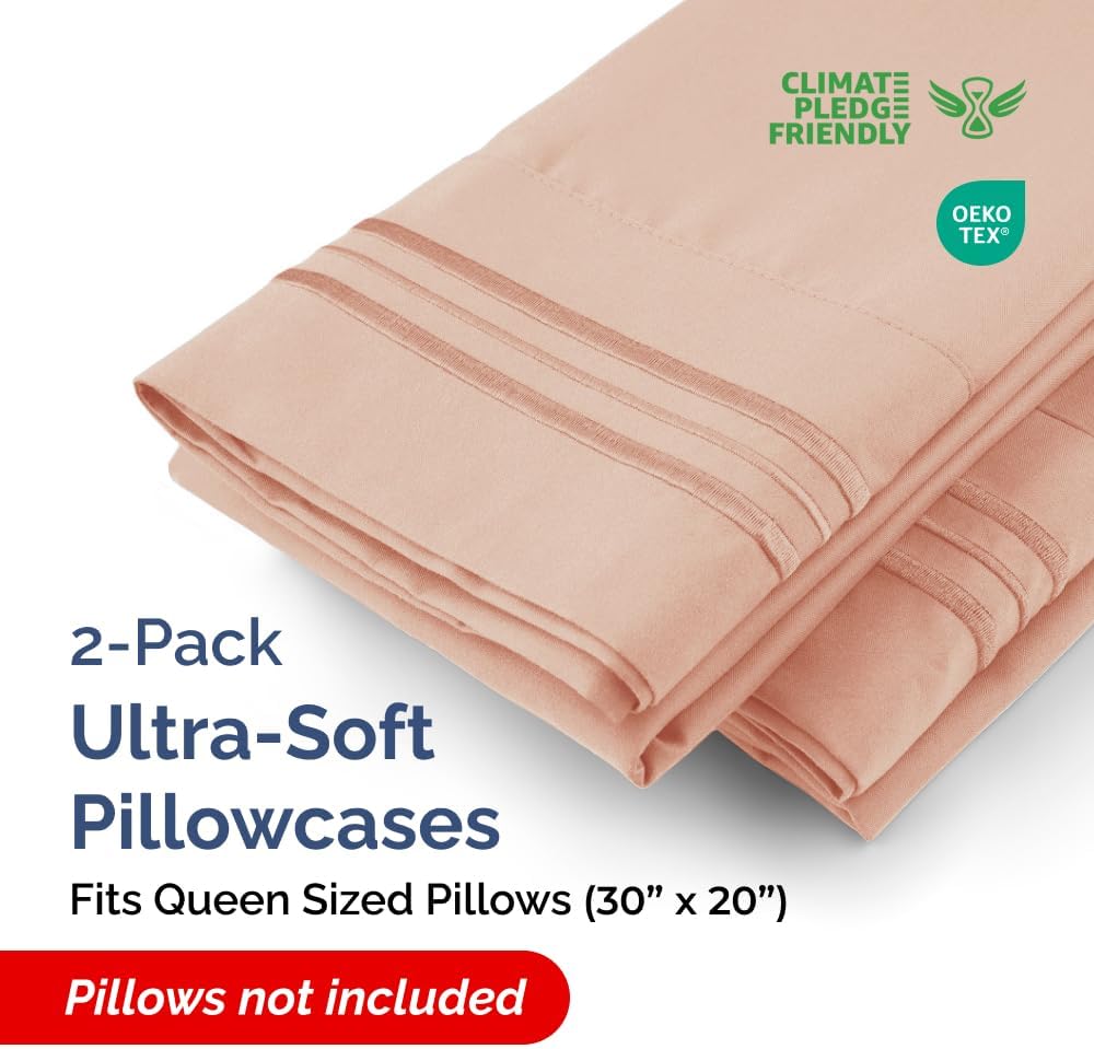 Skiennix Queen Pillow Cases Set of 2 | Ultra Soft Hotel Quality, Wrinkle-Free, Stain Resistant - Mauve