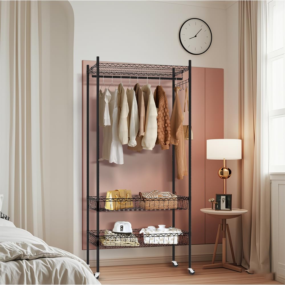 MRRcute Clothes Rack | Adjustable Closet Shelves | Heavy Duty Rolling Garment Rack | Freestanding Clothing Rack | Closet Organizers and Storage | Clothing Racks for Hanging Clothes.