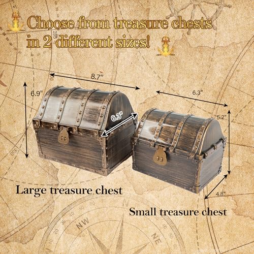 Lingway Toys Large Kids Pirate Treasure Chest Teacher's Favorite Treasures Collection Storage Box with 2 Sets of Locks and Keys Only(Vintage Bronze Coating,8.7"X6.3"X6.9")