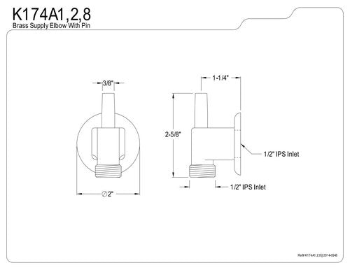 Kingston Brass K174A1 Designer Trimscape Showerscape Wall Mount Water Supply Elbow with Pin Wall Hook, Polished Chrome