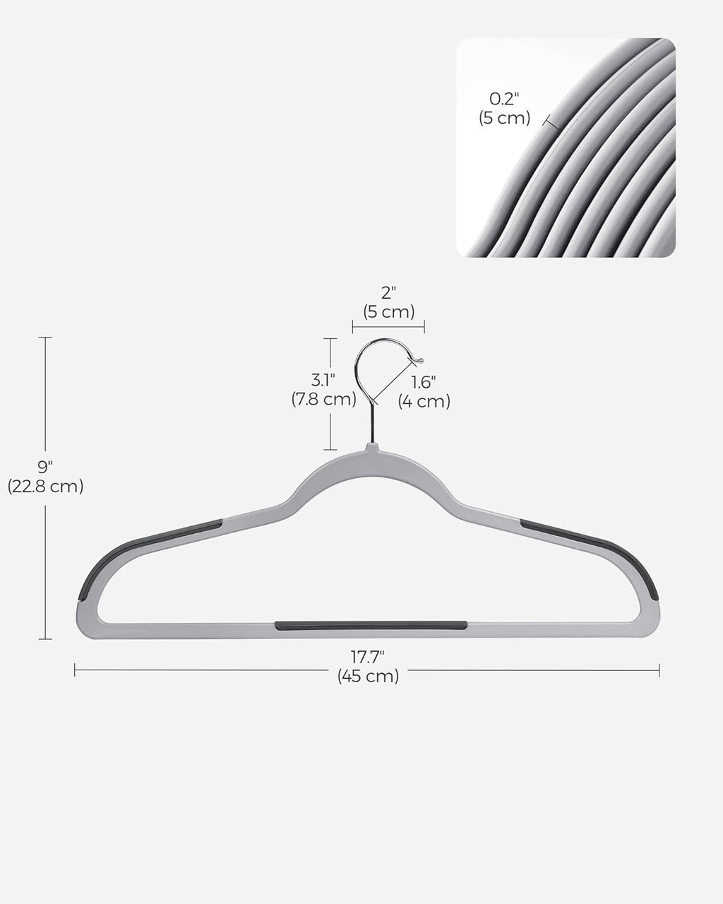 SONGMICS Clothes Hangers - Space-Saving Plastic Coat Hangers, Pack of 50 | Light Gray & Dark Gray
