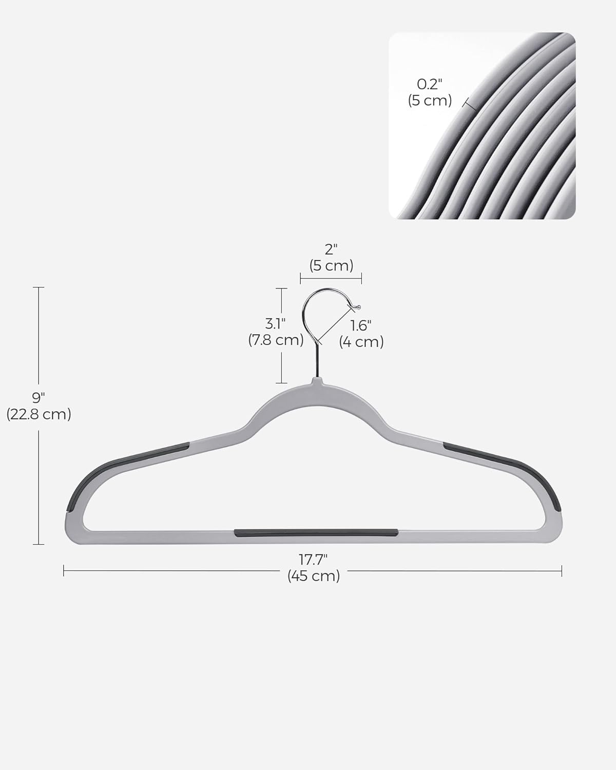 SONGMICS Clothes Hangers - Space-Saving Plastic Coat Hangers, Pack of 50 | Light Gray & Dark Gray