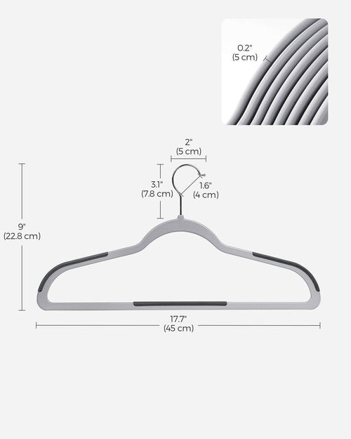 SONGMICS Clothes Hangers, Pack of 50 Plastic Coat Hangers, Space-Saving, Light Gray and Dark Gray UCRF50G