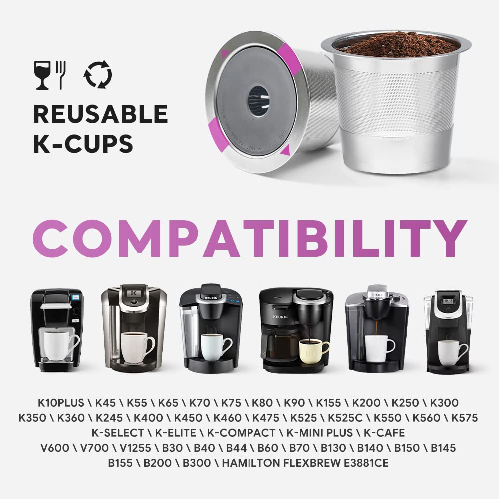 4 Pack Stianless Steel Reusable K Cup Coffee Pods Compatible for Keurig 1.0 & 2.0 Coffee Maker Refillable Keurig Coffee Filter