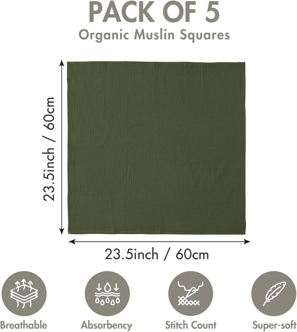 Skiennix Muslin Receiving Blankets - Breathable Neutral Swaddle Wraps for Newborns | 5 Pack Bright Leaves