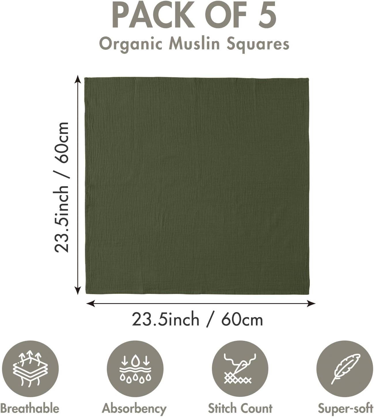 Skiennix Muslin Receiving Blankets - Breathable Neutral Swaddle Wraps for Newborns | 5 Pack Bright Leaves