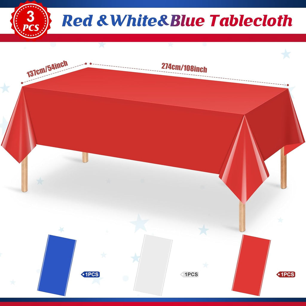Patriotic 4th of July Tablecloths - Red, White & Blue Disposable Rectangle Covers | 54 x 108 Inch, Perfect for Celebrations