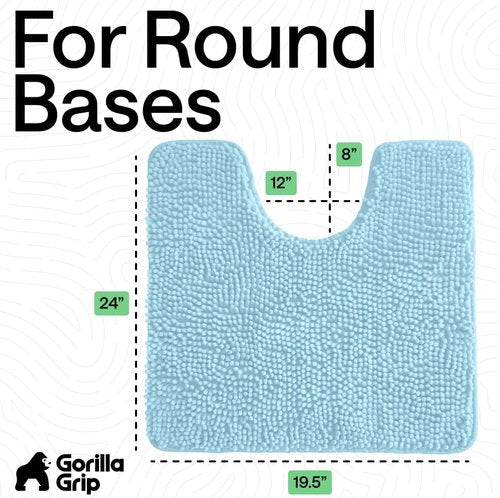GORILLA GRIP Plush Chenille Bath Rug Mat - Soft Microfiber, Machine Washable, Oval Toilet Base, Sky Color