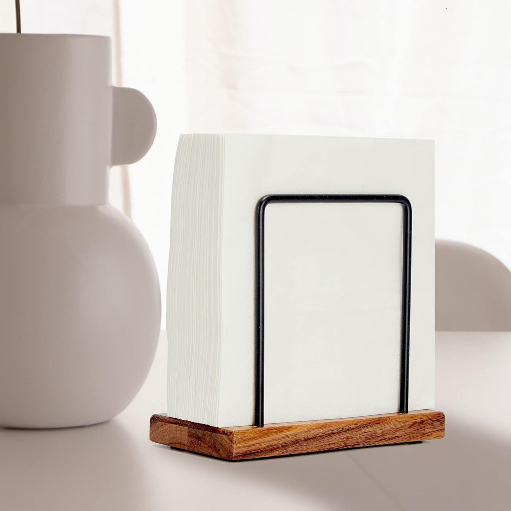 Acacia Wood Napkins Holder with Metal Wire,Standing Napkin Holder for Table