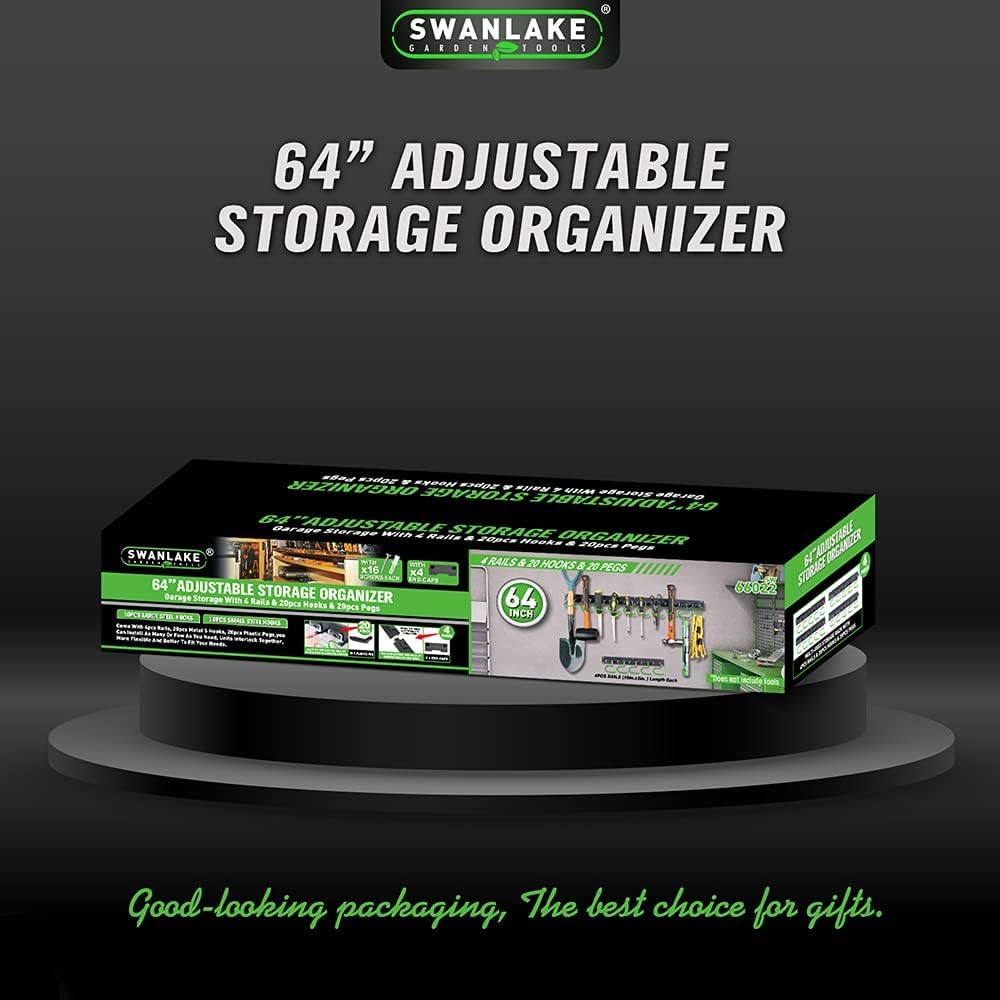SWANLAKE Adjustable 64-Inch Plastic Storage System - Wall-Mounted Tool Organizer in Black