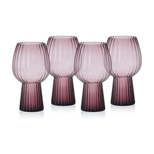 Mikasa Phoebe Modern 19 Oz. Optic Goblet Cups Tall Drinking Glasses, Set of 4, Lilac