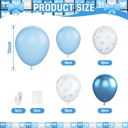 Blue Bow Balloons - 30 Pcs 12-Inch Blue & White Balloons for Bachelorette Party Decorations