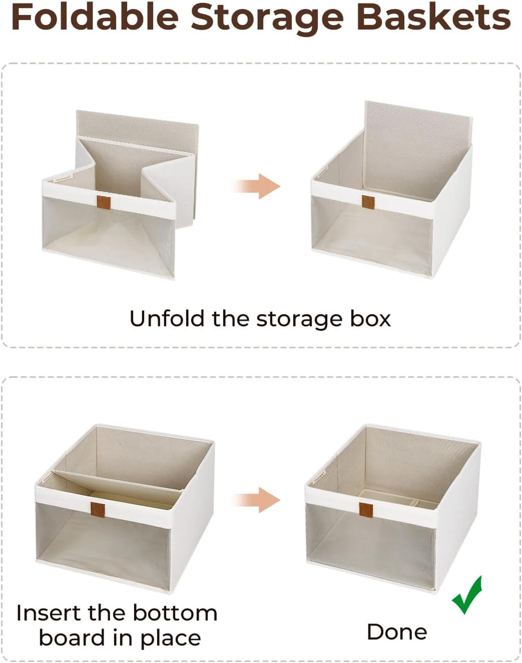 StorageWorks Storage Bins - Foldable Fabric Organizers with Clear Window & Handles | Beige, 3 Pack
