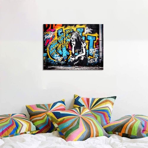 Banksy Graffiti Canvas Wall Art - Colorful Framed Street Art Poster for Living Room | 12x16 Inch Ready to Hang