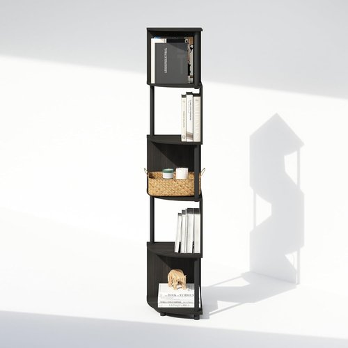 Furinno 5-Tier Bookshelf - Zigzag Corner Design | Espresso/Black | Perfect for Living Room, Bedroom, Home Office