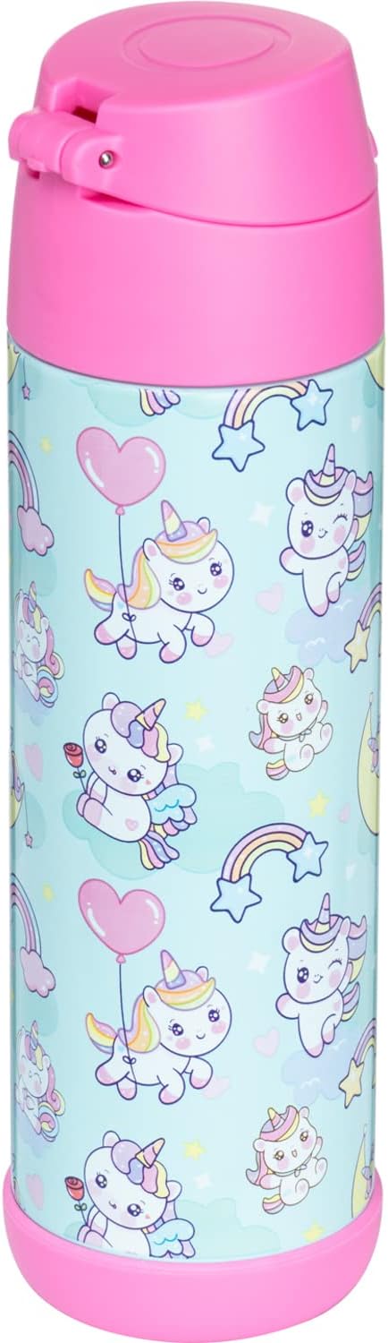 Snug Kids Water Bottle - Insulated Double-Wall Stainless Steel, Leakproof Design - Unicorn, 17oz