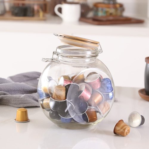 KKC HOME ACCENTS Glass Candy Cookies Jars with Airtight Bamboo Lids,Vacuum Sealed Glass Candy Jars with Flip Top for Candy,Cookie,Snack,68 Fluid oz, 2 set