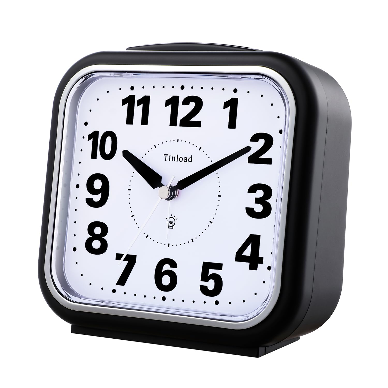 Tinload 5.5" Large No Ticking Analog Alarm Clock,Silent Readable for Seniors,Easy to Set,Gradual Rise Alarm,Big Numbers,Gentle Wake,Snooze, Lighted on Demand,Battery Operated,Black