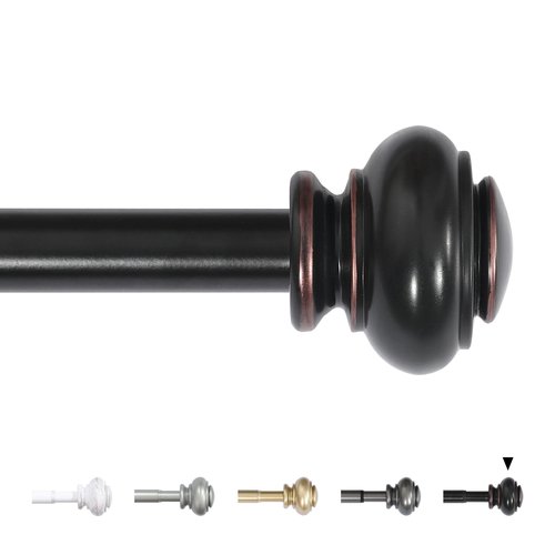 H.VERSAILTEX Curtain Rods for Windows 16.2 to 43.8 Inches 3/4 inch Diameter Adjustable Decorative Telescoping Curtain Rod with Brackets Heavy Duty Splicing Window Rods with Classic Finials, Black