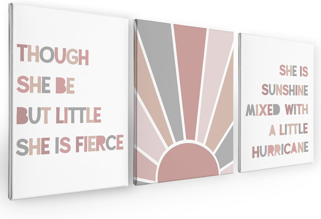 PHAMTE Boho Girls Bedroom Wall Art Set - She Is Sunshine Canvas Prints | Framed Decor (11x14 Inch)