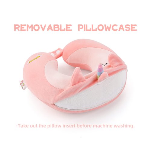 Niuniu Daddy Unicorn Kids Travel Pillows for 3-8 Y/O, Travel Essentials for Road Trip Long Flight, Soft Memory Foam Neck Pillows for Airplane, Car Seat, Traveling, Sleeping for Boys Girls Toddler