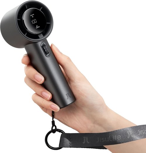 JISULIFE Handheld Fan Pro Series - Powerful Cooling with 100 Speed Settings | Metal Body, Digital Display, 5000mAh Battery, Grey