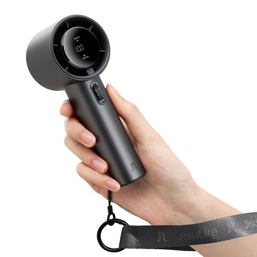 JISULIFE Handheld Fan Pro Series - Extreme Cooling Output: 1-100 Speed Scroll Wheel, Metal Body, Digital Display, 1.5H Fast Charge, 5000mAh-Portable Fan for Travel Outdoor, Gifts for Women Men(Grey)