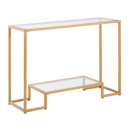 VEVOR Glass Console Table, 42 Inch Entryway Table, Modern Rectangle Sofa Table with Tempered Glass Top and Iron Legs, 2-Tier Golden Consloe Desk for Living Room, Hallway, Entryway