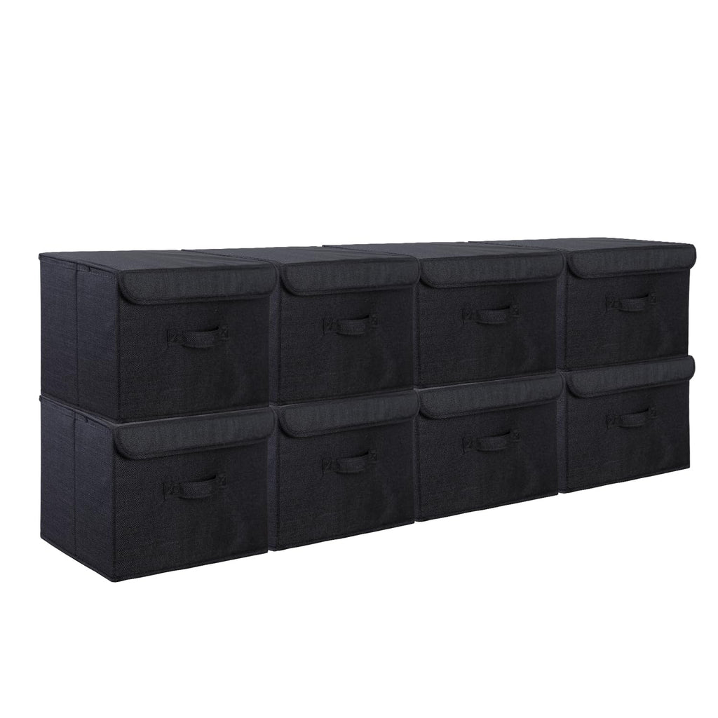 SAMORADREA 8 Pack Large Collapsible Storage Bins Container Fabric Boxs Bulk with Lids Storage Baskets for Shelves Drawers, Desktop, Closet, Office, Bedroom, Home, Garage (Black)