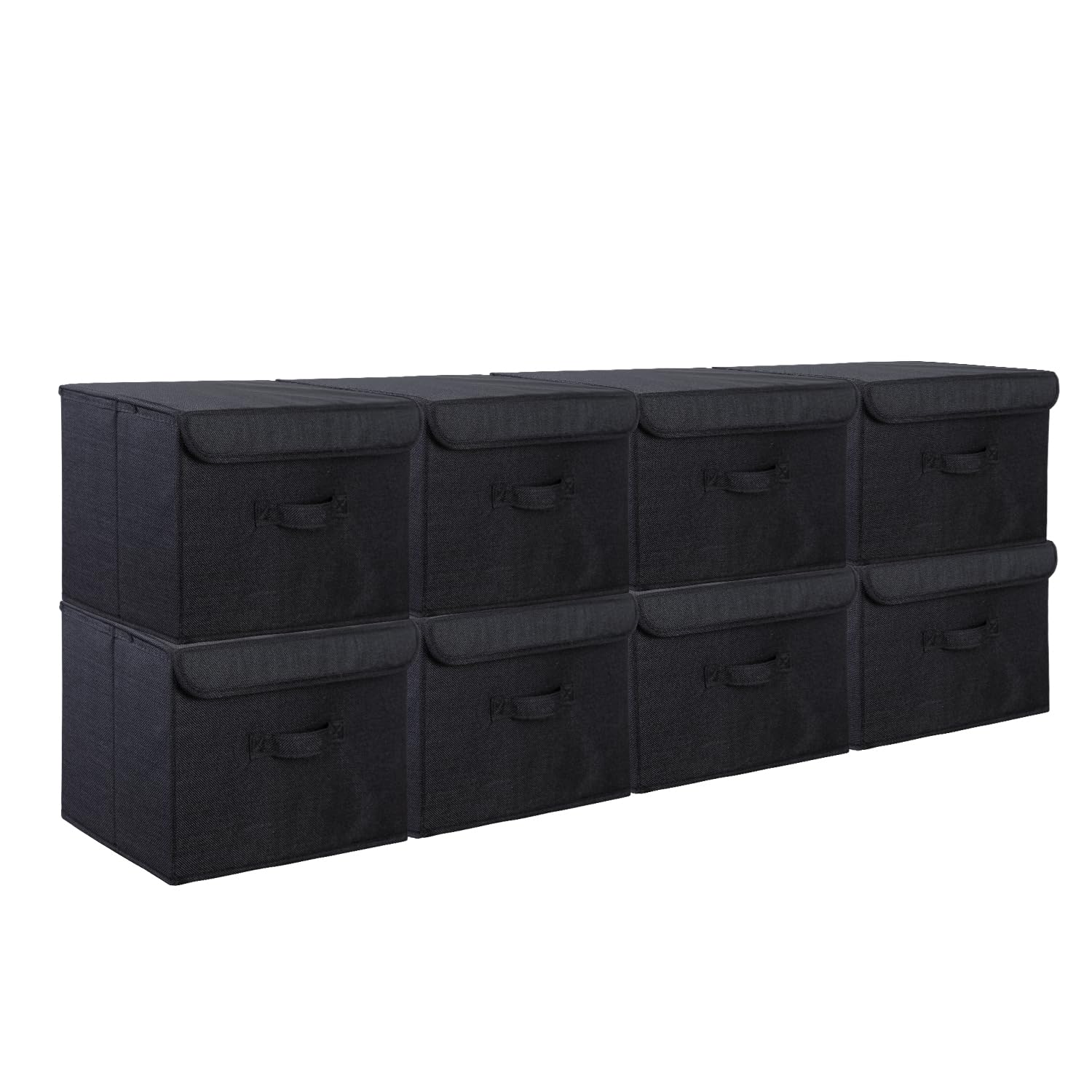 SAMORADREA 8 Pack Large Collapsible Storage Bins Container Fabric Boxs Bulk with Lids Storage Baskets for Shelves Drawers, Desktop, Closet, Office, Bedroom, Home, Garage (Black)
