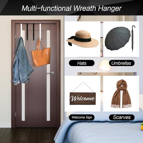 Btmooz Wreath Hangers - 2 Pack Over The Door Hooks | 12" Black Metal for Holiday Decor & Signs