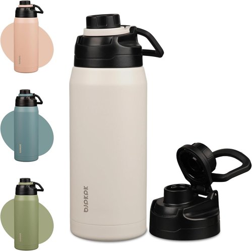 BJPKPK 36oz Insulated Water Bottle - Stainless Steel, Leakproof Spout Lid, Keeps Drinks Hot & Cold - White
