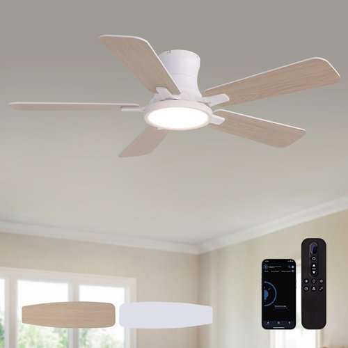 Fanbliss Ceiling Fans with Lights, 44 Inch Flush Mount Ceiling Fan, Remote Control, Reversible, 3CCT, Dimmable, Noiseless, White Small Ceiling Fan for Bedroom, Indoor/Outdoor Use