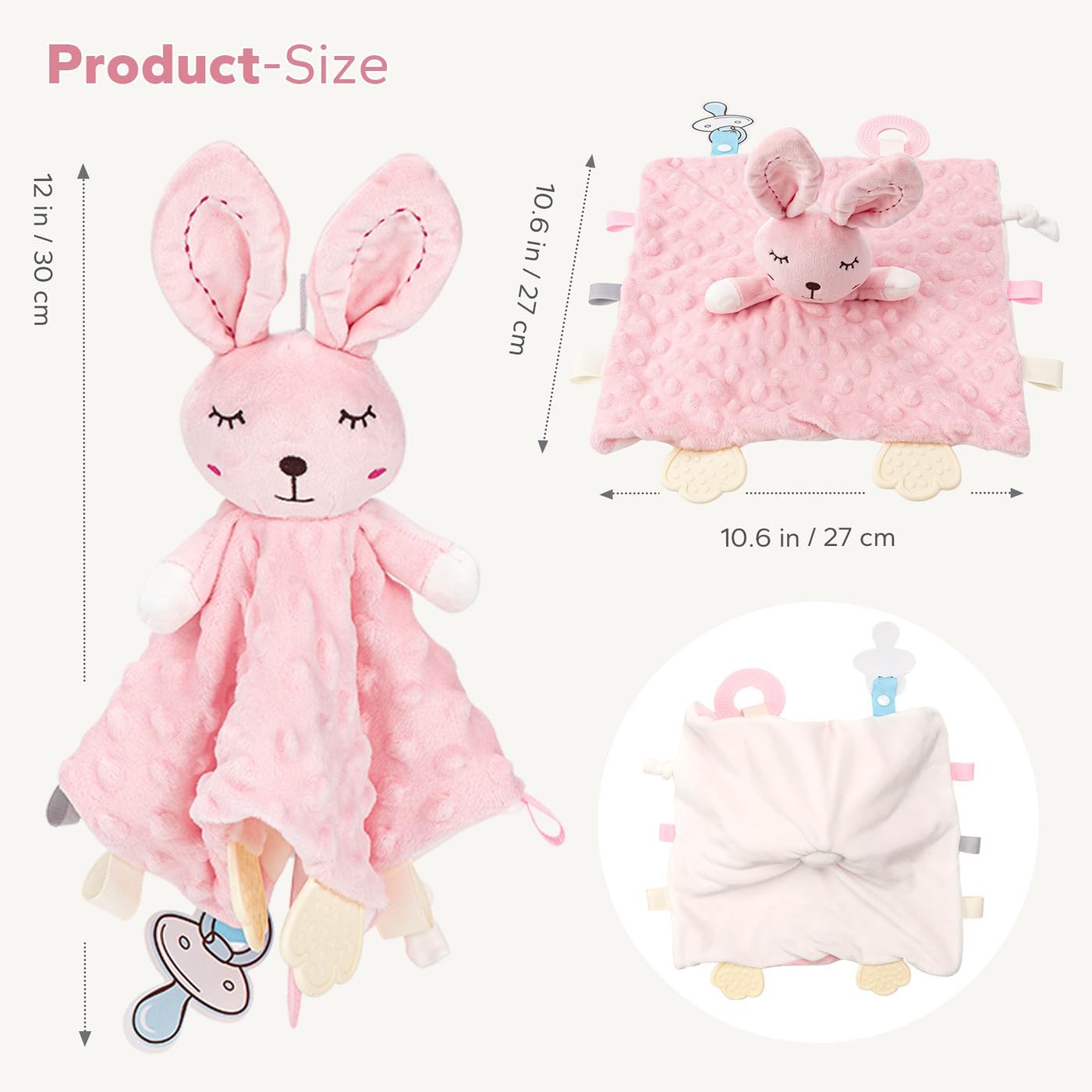 ZIGJOY Baby Security Blanket - Soft Bunny Lovey for Girls | Newborn Pink Rabbit Gift for Infants & Toddlers